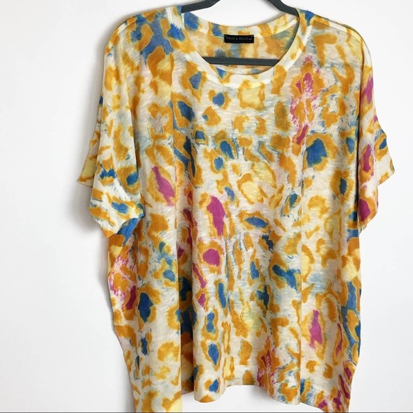 Nally & Millie Colorful Animal Print Oversized Short Sleeve Top Small Medium - Picture 2 of 7